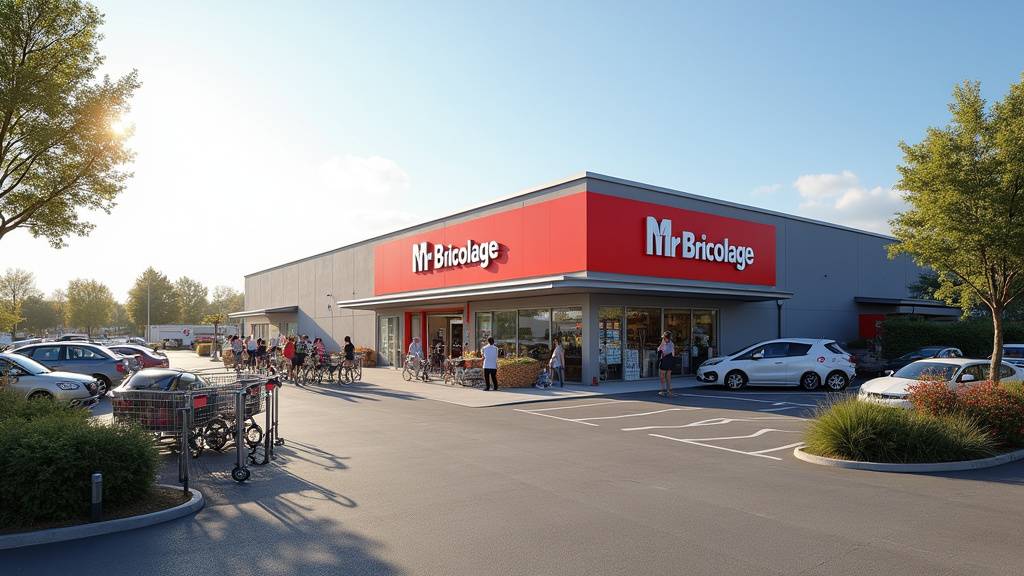 Un client utilisant une borne de recharge électrique sur le parking de Mr. Bricolage